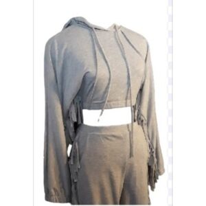 Gray Fringe Hoodie and Jogger Set
